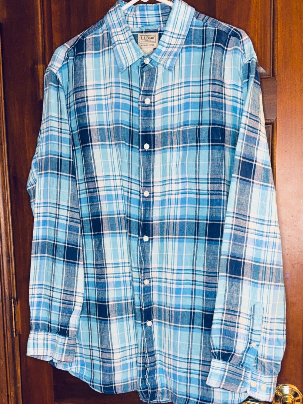 L.L. Bean Men’s Light and Navy Blue Plaid Button-Down Shirt